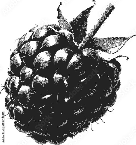 Blackberry, hand drawn sketch with detailed drupelets and stem — stock vector