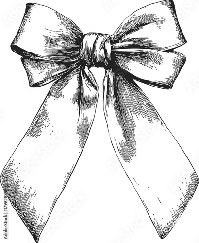 Bow sketch hand drawn style with detailed ribbon texture — stock vector