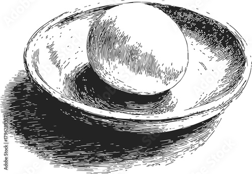 Egg in bowl sketch, hand drawn style with detailed shading — stock vector