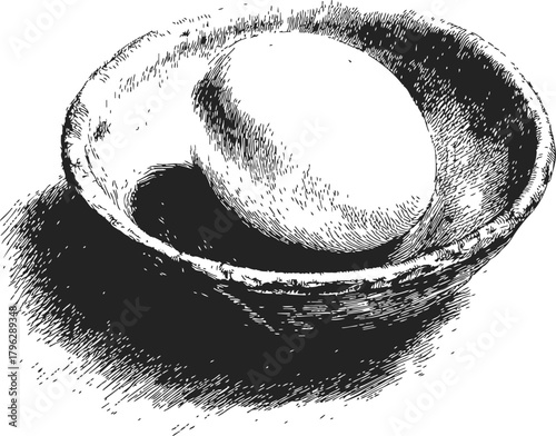 Egg in bowl sketch, hand drawn rustic kitchen still life — stock vector