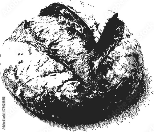 Crusty bread round loaf sketch, hand drawn rustic artisan style — stock vector