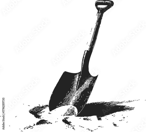 Wallpaper Mural Shovel sketch hand drawn style digging into soil isolated on white — stock vector Torontodigital.ca