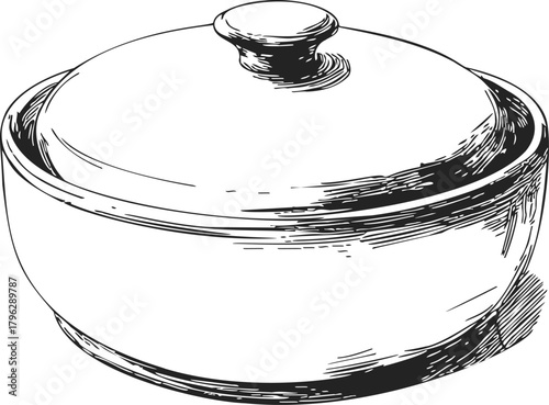 Covered bowl sketch hand drawn style with lid and simple shading — stock vector
