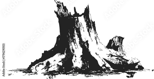 Tree stump sketch, hand drawn style, rough textured wood remains — stock vector