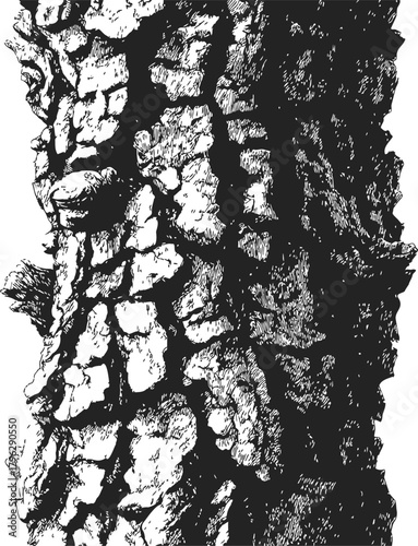 Tree bark sketch hand drawn detailed rough trunk texture illustration — stock vector