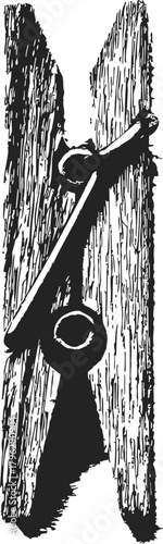 Clothespin sketch hand drawn style with rustic wood texture — stock vector