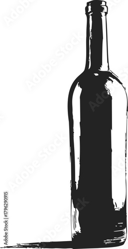 Wine bottle sketch hand drawn silhouette with textured shading — stock vector
