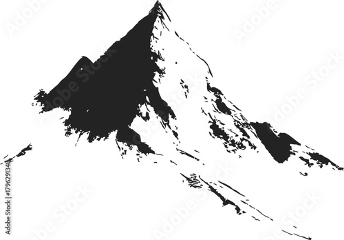 Mountain silhouette sketch, hand drawn vector, rugged peak and snowy slopes — stock vector