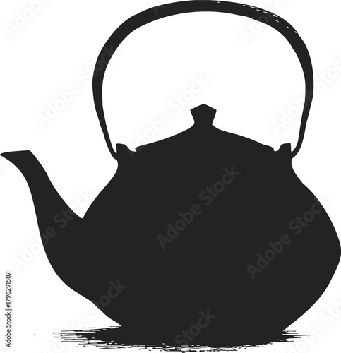 Teapot sketch hand drawn silhouette with curved handle and spout — stock vector