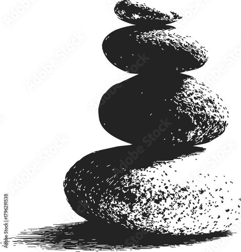 Stacked stones sketch hand drawn zen cairn with textured shading — stock vector