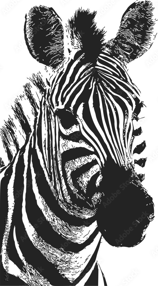 Naklejka premium Zebra sketch hand drawn portrait with detailed black and white striped pattern — stock vector