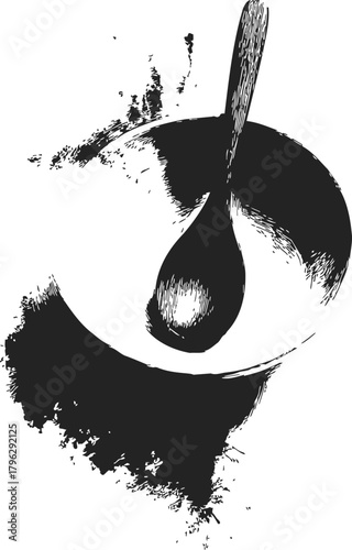 Spoon and bowl sketch, hand drawn style with bold ink shading — stock vector