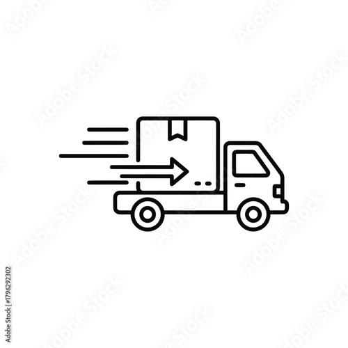 Fast delivery truck icon with a package moving quickly.