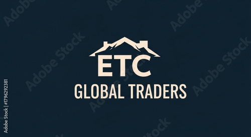 Etc global traders logo with a mountain peak roof, suitable for real estate or construction companies, conveying stability and reliability on dark backdrop