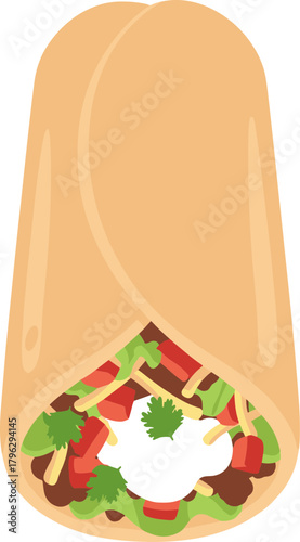 Minimalist Flat Design Tasty Burrito with Filling and Wrap Illustration