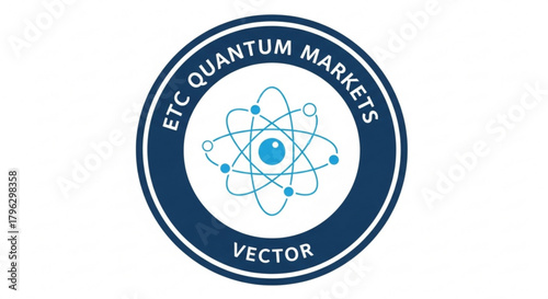 Etc quantum markets vector logo featuring an atom symbol, representing quantum technology and markets, ideal for finance, technology, and investment themes