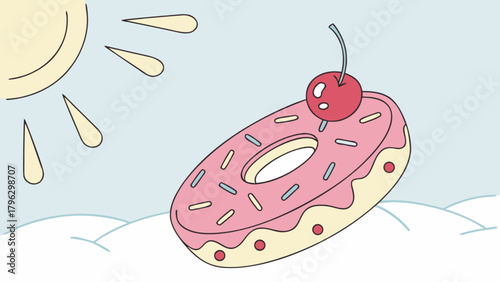 Sweet summer treat donut with cherry on top illustration for bakery and dessert shop social media marketing use
