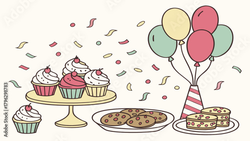 Delicious cupcakes cookies and balloons for a party celebration event sweet treats and bakery desserts fun 100