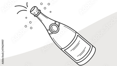 Celebration champagne bottle popping open drawing vector illustration for new year and party events design