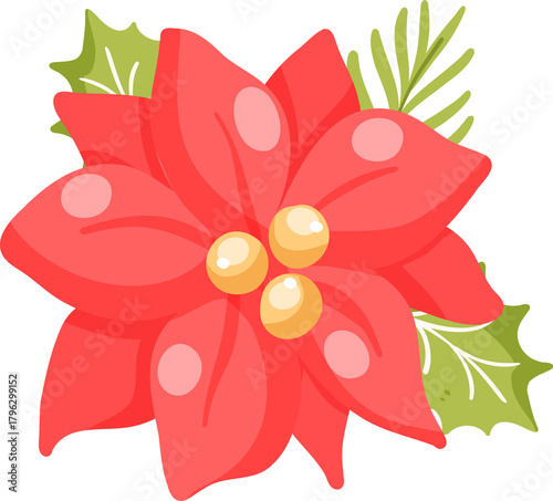 Cute Poinsettia Christmas Flower Illustration