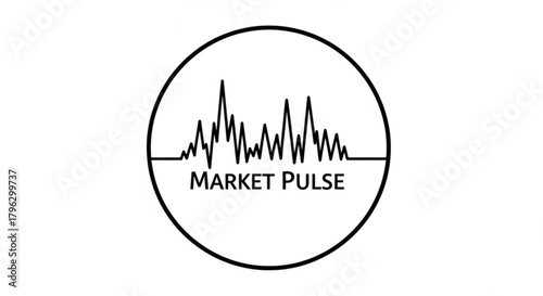 Black and white vector illustration of a line graph inside a circle with the text market pulse, representing financial analysis