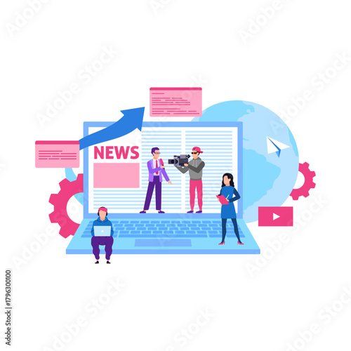 Digital News Reporting and Global Media Coverage Journalists Broadcasting Online Updates and Information
