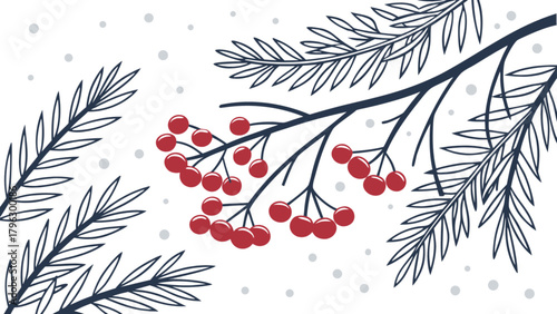 Winter season holiday background with pine branches and berries for christmas designs and greetings card