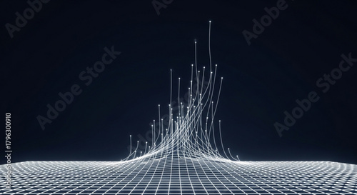 Abstract dark background with a network of white lines converging upwards, creating a sense of growth and connection the design evokes a technological feel