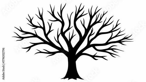 Striking bare tree silhouette graphic, perfect for nature-inspired designs, Halloween themes, or minimalist art projects, clean, impactful, vector origin