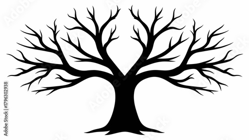 Striking silhouette of bare tree branches reaching skyward, perfect for nature illustrations, autumnal themes, and stark, minimalist designs with a touch of organic beauty