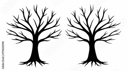 Spooky silhouette trees casting eerie shadows, perfect for Halloween designs and autumnal themes, adding a touch of mysterious nature to your creative projects