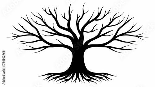 Elegant silhouette of a leafless tree, a symbol of resilience and natural beauty perfect for design projects and nature-themed creations, originally a vector