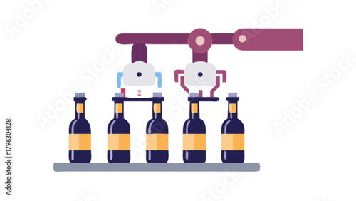 Automated wine bottling process illustration for beverage industry and production line design concept