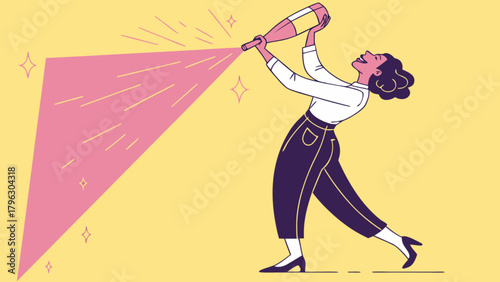 Celebrating success with champagne bottle pop illustration for party event and special occasion graphic design