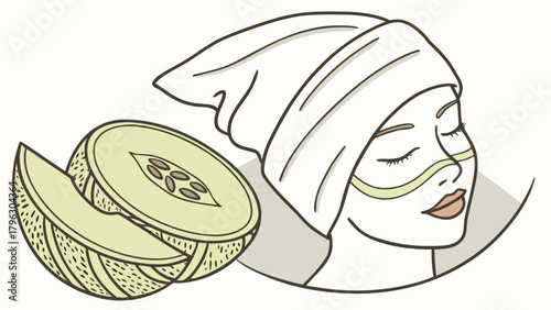 Woman skincare routine with melon face mask for healthy skin and natural beauty treatment at home spa day