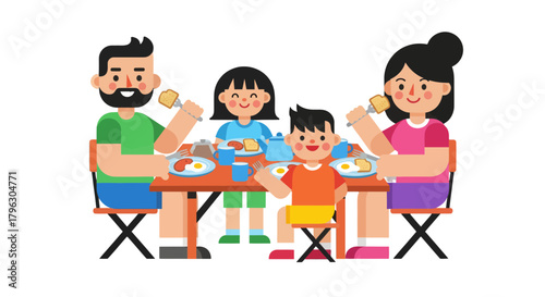 Family Enjoying Breakfast Together In A Cozy Animated Style Cartoon Illustrated Scene