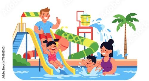 Family Fun Day At Water Park Summer Vacation Enjoyment Happiness And Adventure
