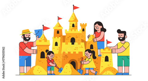 Family Fun Day Constructing a Grand Sandcastle Together at the Beach