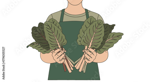 Farmer Holding Freshly Harvested Leafy Greens, Showing Organic Food Abundance