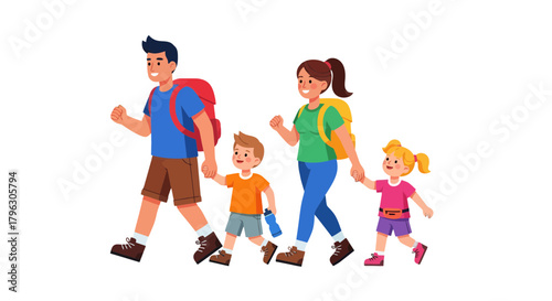 Family Hiking Together on Adventure, Bonding and Exploring Nature