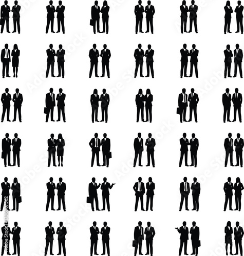 Business people silhouettes collection, professional office workers set, corporate team figures, standing businessperson icons, group pose illustration for branding design