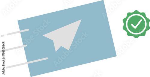 Flat Style Sending Message with Checkmark Approval Icon Element