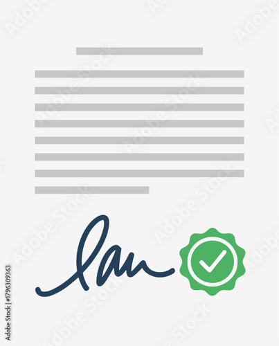 Flat Style Document with Signature and Check Mark Icon Illustration