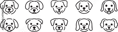 Dog breeds vector illustration collection cute puppy head icons line art set