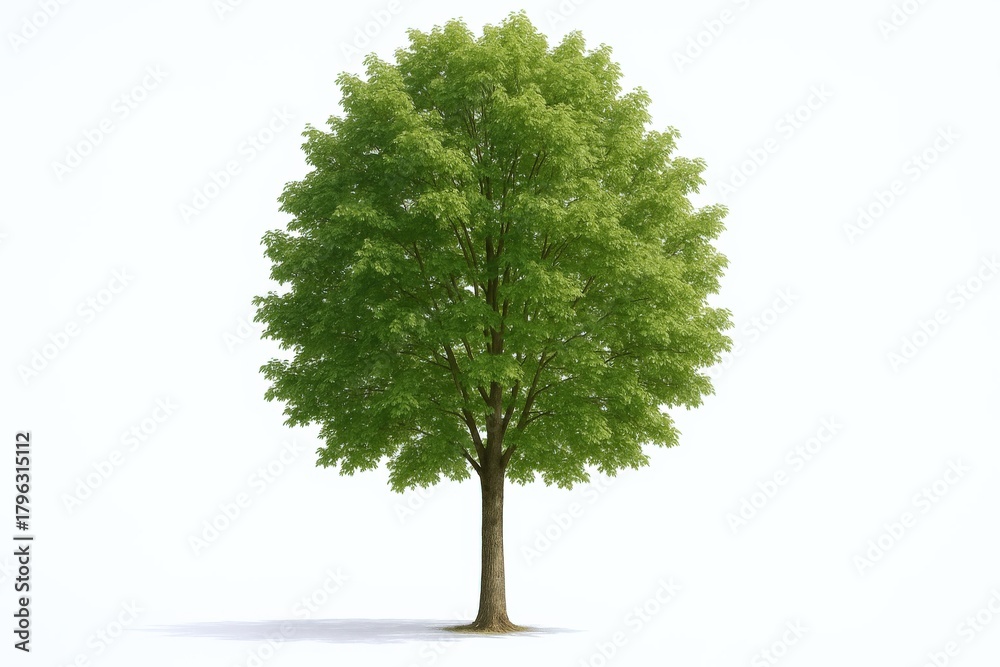 Fototapeta premium Isolated Tree with Green Foliage on White Background, Perfect for Architectural Visualization and Design Projects