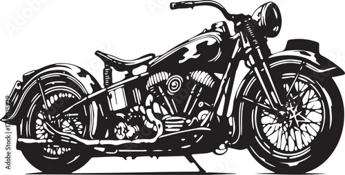 Vintage Motorcycle: A classic motorcycle with a timeless design stands ready for a thrilling ride, a symbol of freedom, adventure, and the open road.