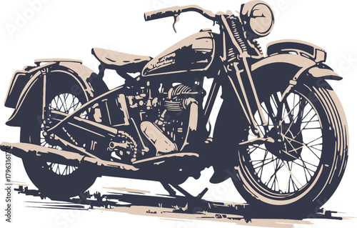 Vintage Motorcycle: An iconic, vintage motorcycle stands proudly, embodying the spirit of freedom and adventure. Its classic design and intricate details evoke a sense of nostalgia.