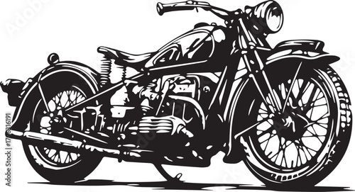 Vintage Motorcycle: A detailed illustration of a classic motorcycle, capturing its timeless design and mechanical intricacies.