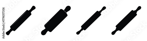 Four black rolling pins aligned diagonally a simple kitchen tool icon