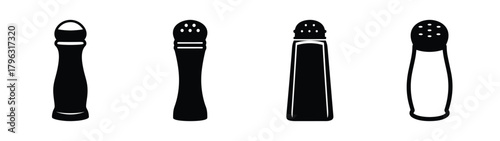 Set of four salt and pepper shakers with different designs and shapes
